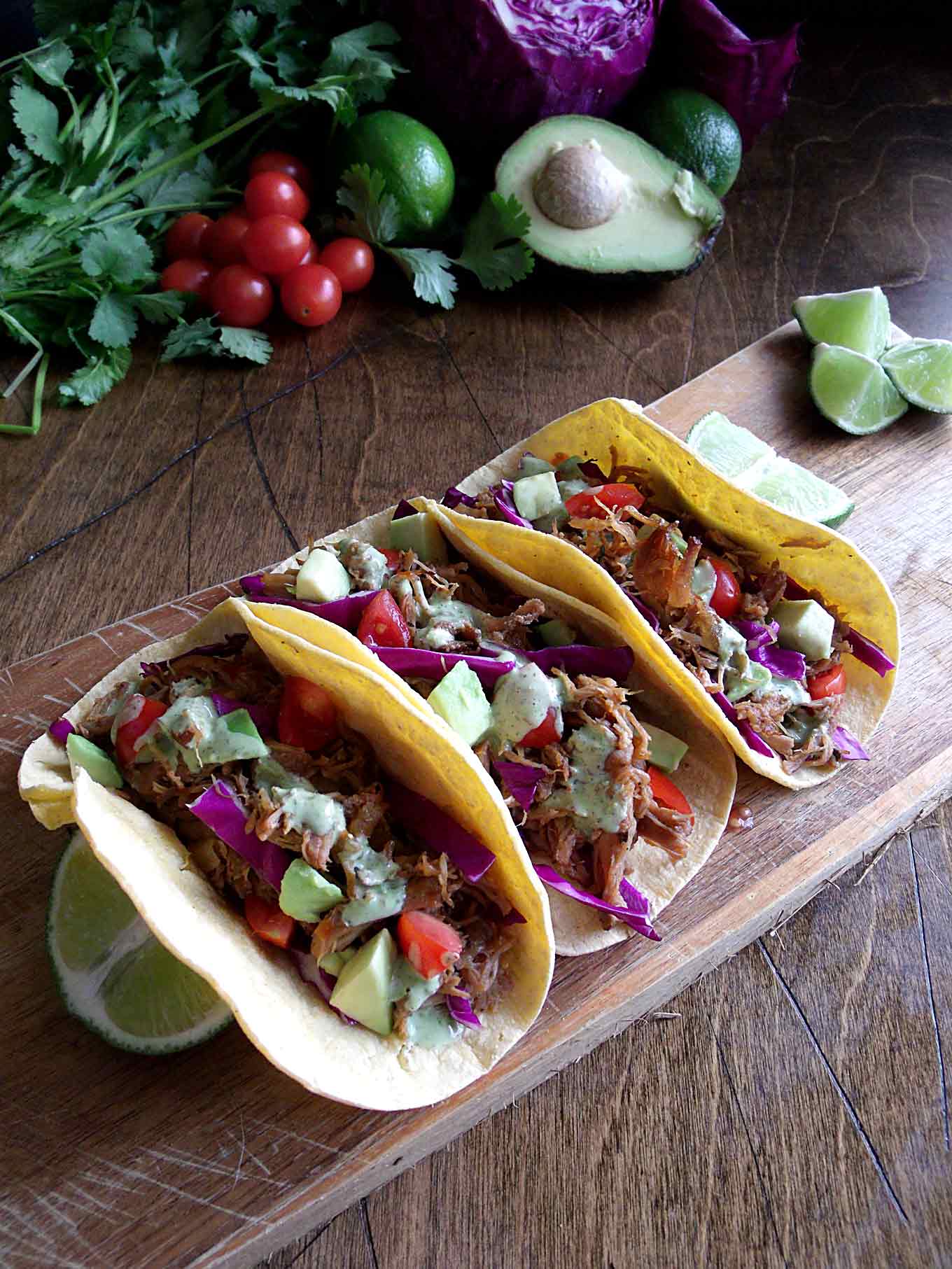 Slow Cooker Carnitas Tacos with Cilantro-Lime Sauce | wyldflour