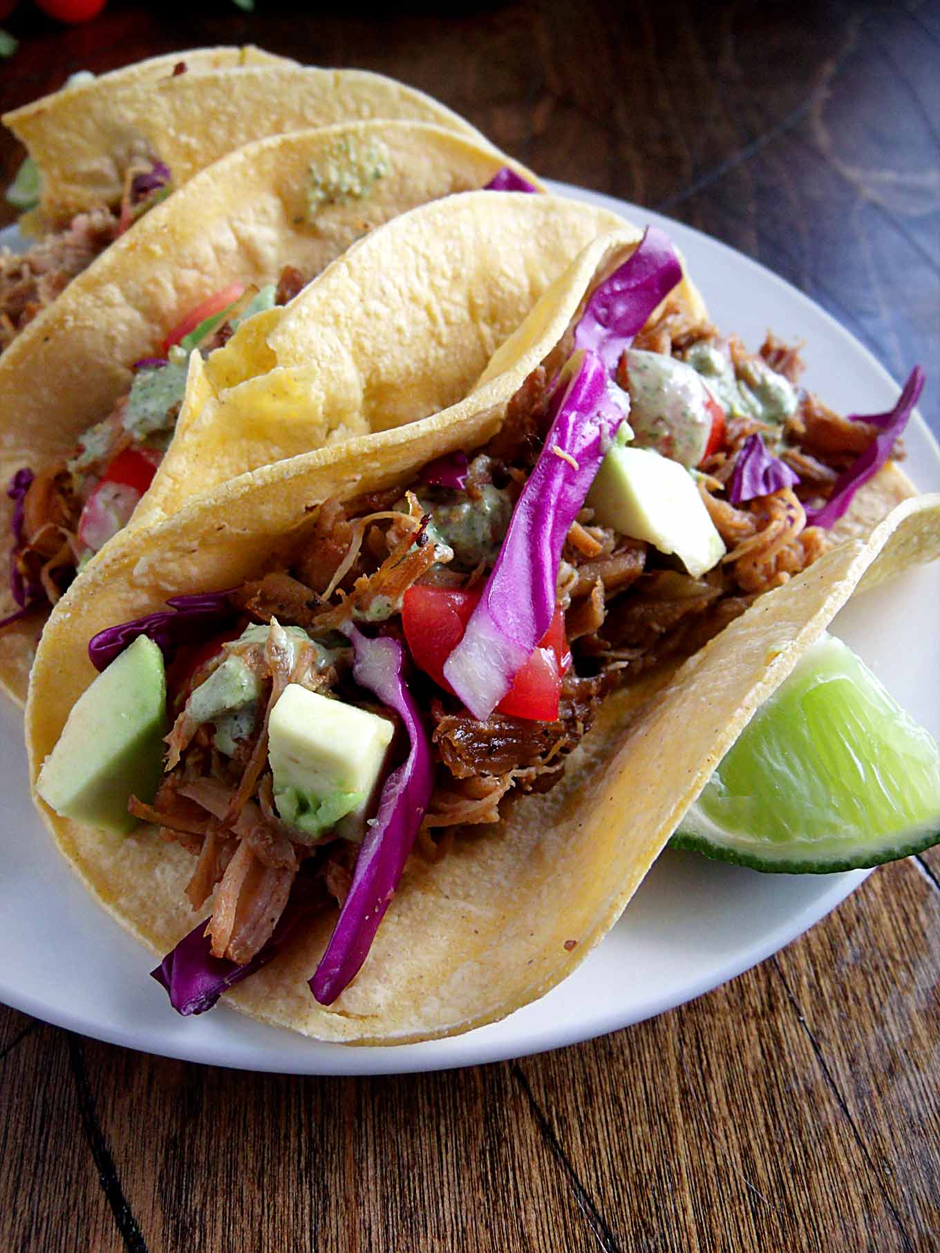 Slow Cooker Carnitas Tacos Cilantro-Lime Sauce - wyldflour