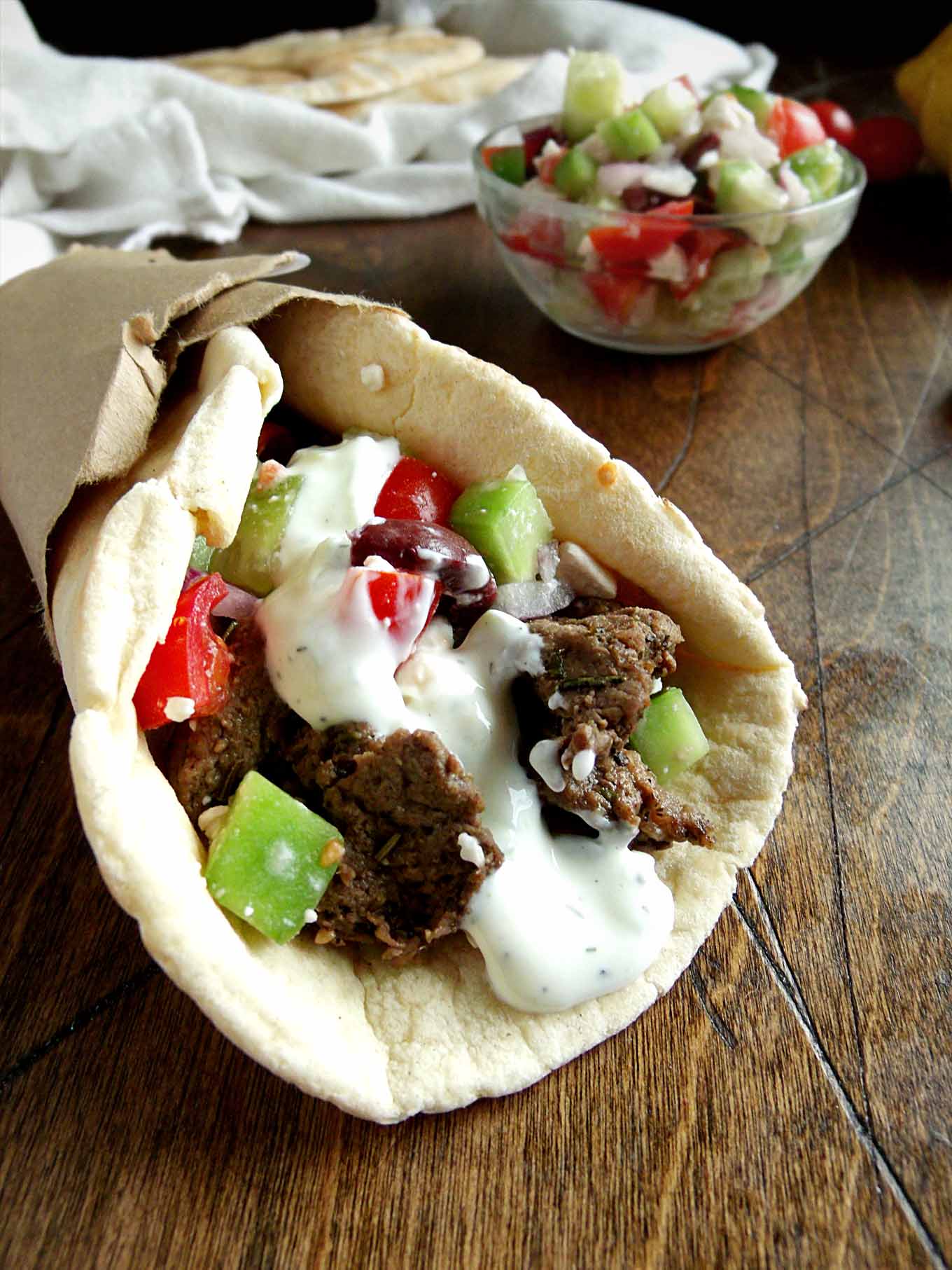 Greek Pork Gyro Pita Sandwiches Recipe :: The Meatwave